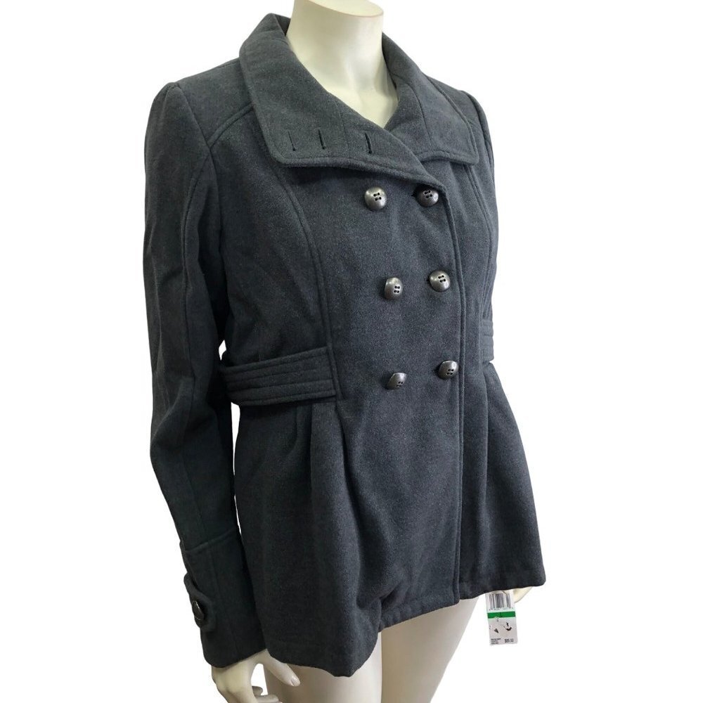 HYDRAULIC GREY DOUBLE BREASTED PEA COAT SIZE XS NEW WITH TAG